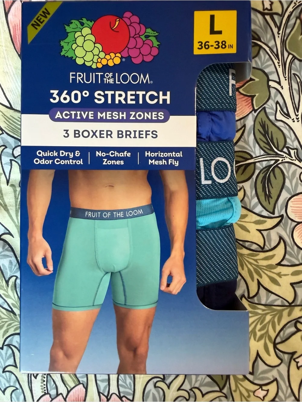 Fruit of the Loom Men’s 360° Stretch Boxer Briefs - Teal/Blue/Black - 3 Pack